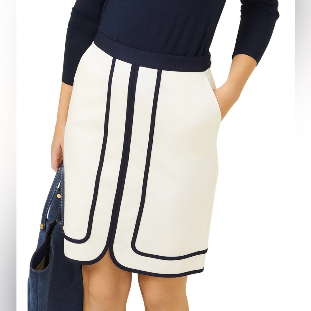 J.Mclaughlin ~ Women's Marf Skirt Mid-Length Pencil Ivory / blue trim Size 6 NWT - Picture 2 of 10